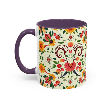 Accent Coffee Mug, Aries, Zodiac, Flower Pattern, (11, 15oz)