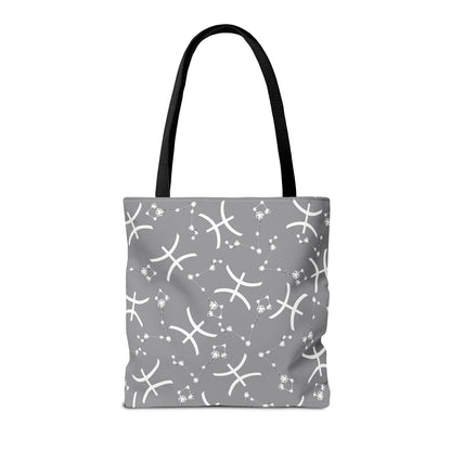 Tote Bag, Pisces Zodiac Sign, AOP, (Grey, White)