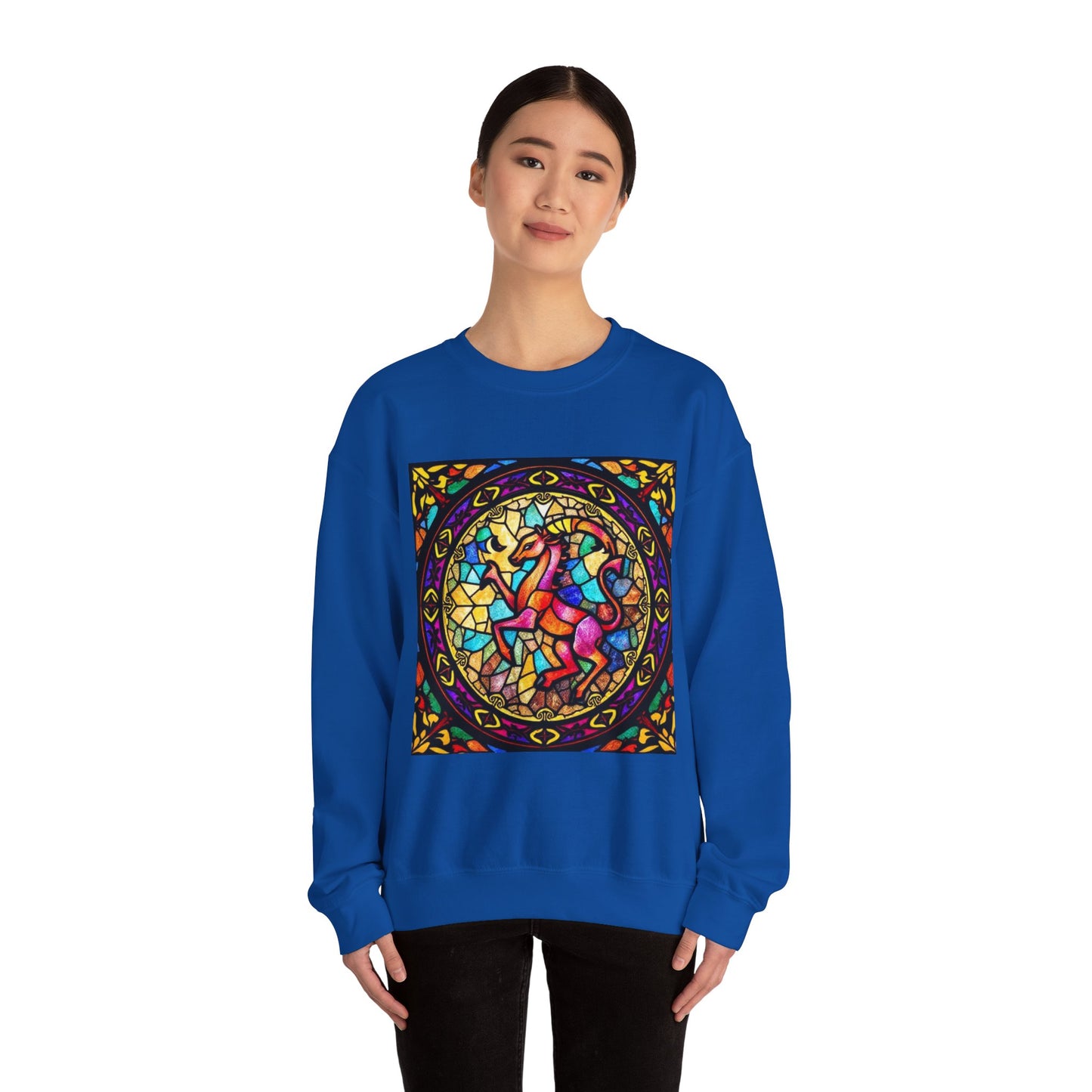 Unisex Heavy Blend™ Crewneck Sweatshirt, Glass, Aries Zodiac Design