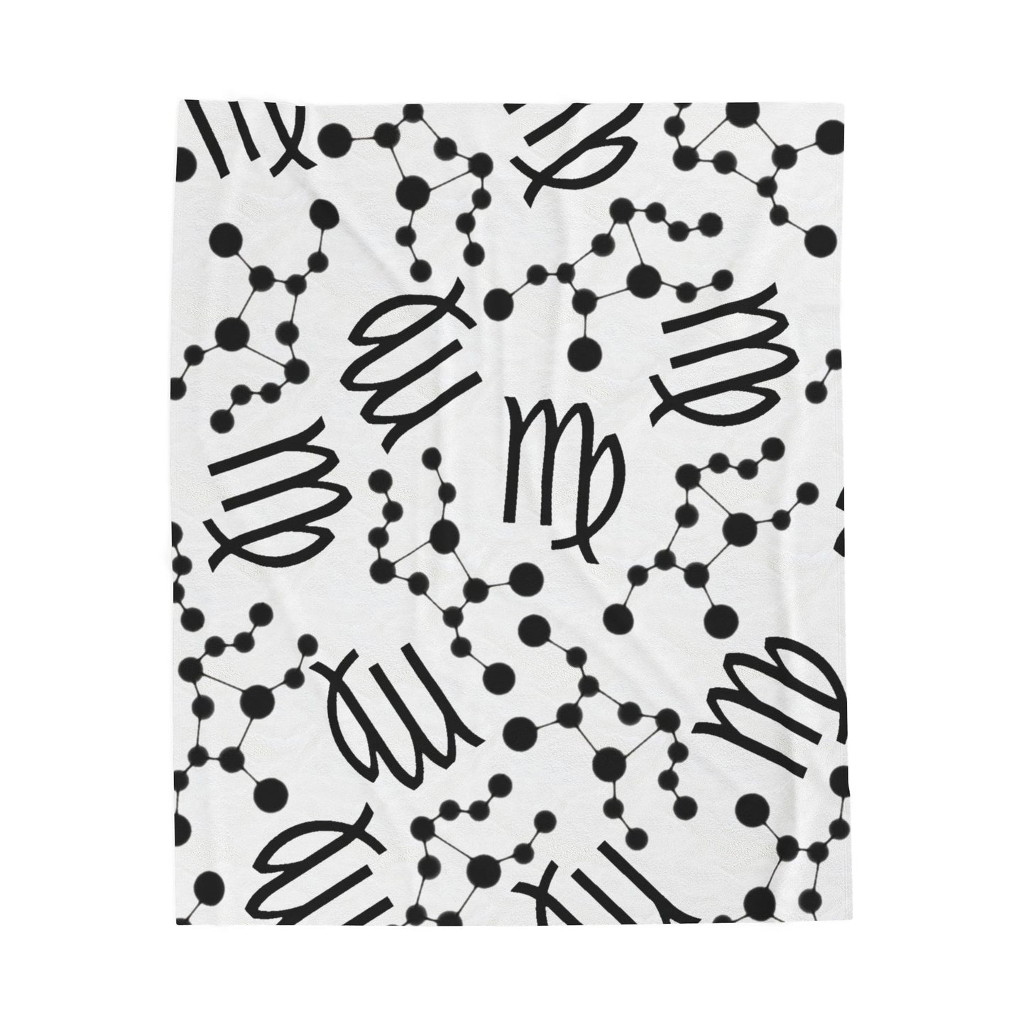 Velveteen Plush Blanket, Virgo Zodiac Sign, Constellation & Symbol, White, 100% polyester