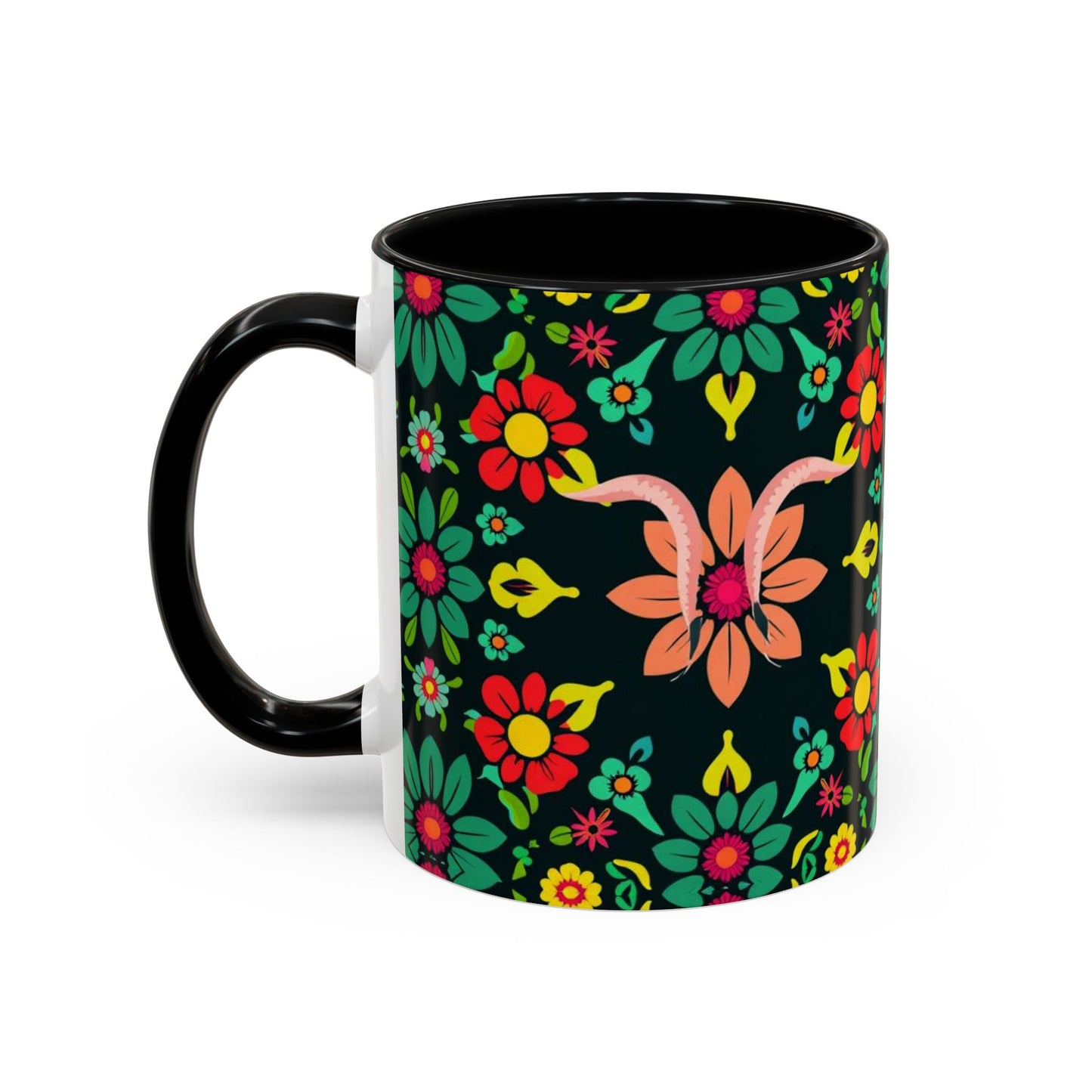 Accent Coffee Mug, Aquarius, Zodiac v4, Flower Pattern, (11, 15oz)
