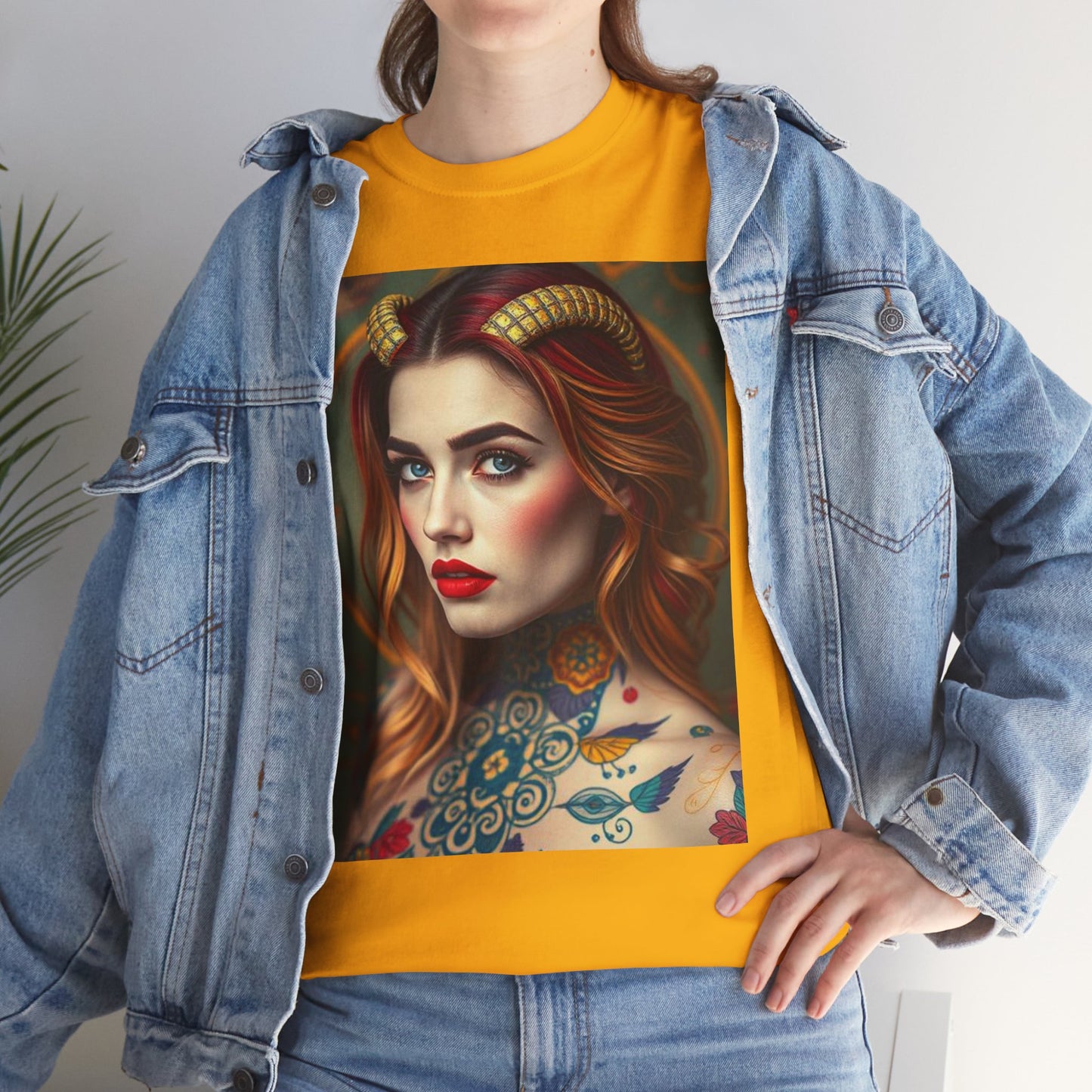 Unisex Heavy Cotton T-Shirt, Capricorn, Zodiac v3, Sexy Art
