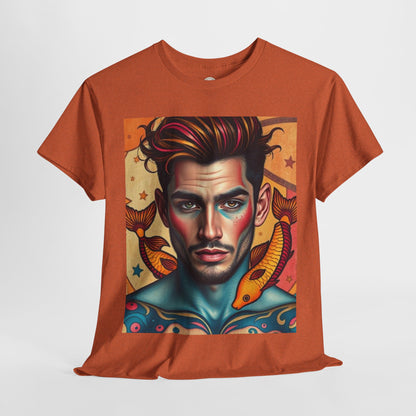 Unisex Heavy Cotton T-Shirt, Pisces, Zodiac v2, Sexy Art