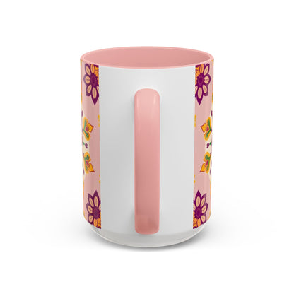 Accent Coffee Mug, Sagittarius, Zodiac v4. Flower Pattern, (11, 15oz)