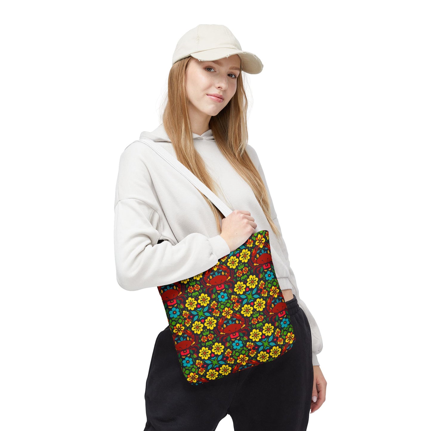 Tote Bag, (AOP), Cancer, Zodiac v4, Flower Pattern