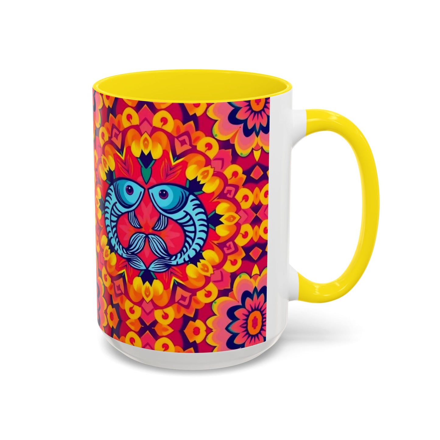 Accent Coffee Mug, Pisces, Zodiac v1, Flower Pattern, (11, 15oz)