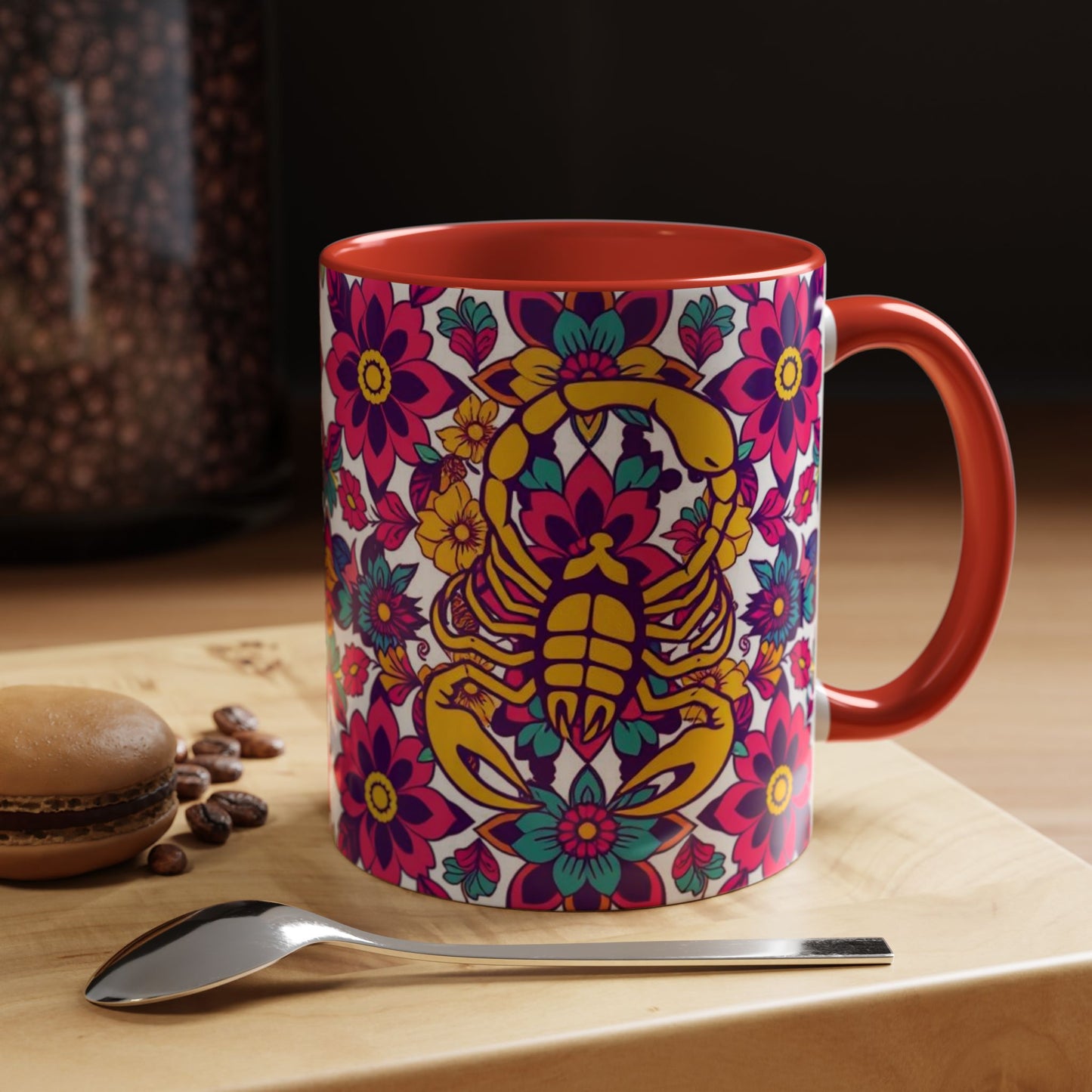 Accent Coffee Mug, Scorpio, Zodiac v2. Flower Pattern, (11, 15oz)