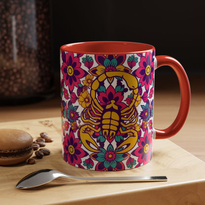 Accent Coffee Mug, Scorpio, Zodiac v2. Flower Pattern, (11, 15oz)