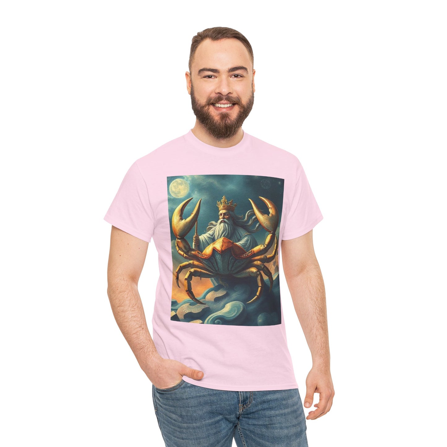 Unisex Heavy Cotton T-Shirt, Crustacean King v1, Cancer Zodiac Design