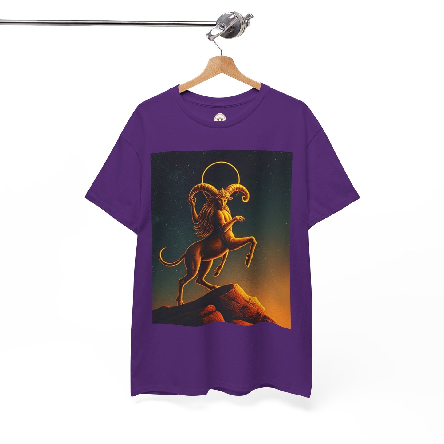 Unisex Heavy Cotton T-Shirt, Mountain Top 1v, Aries Zodiac Design