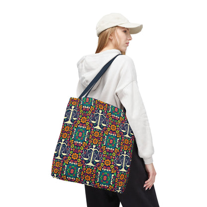 Tote Bag, (AOP), Libra, Zodiac v1, Flower Pattern