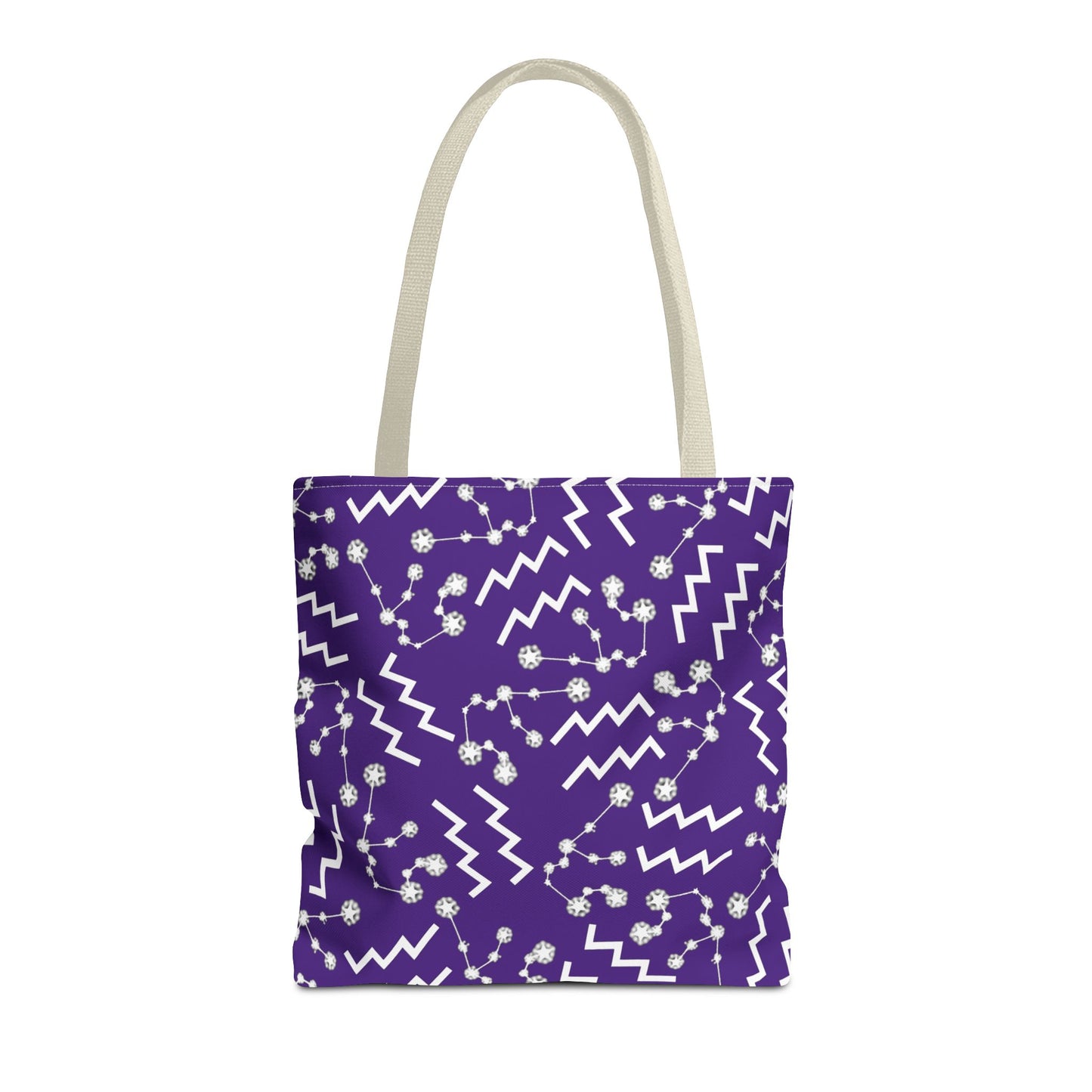 Tote Bag, Aquarius Zodiac Sign, AOP, (Purple, White)