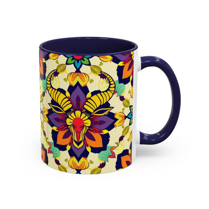 Accent Coffee Mug, Taurus, Zodiac v3. Flower Pattern, (11, 15oz)
