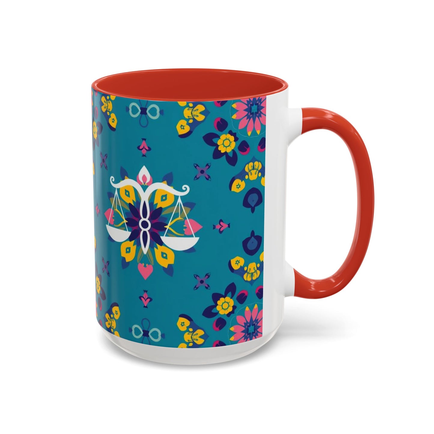 Accent Coffee Mug, Libra, Zodiac v2, Flower Pattern, (11, 15oz)