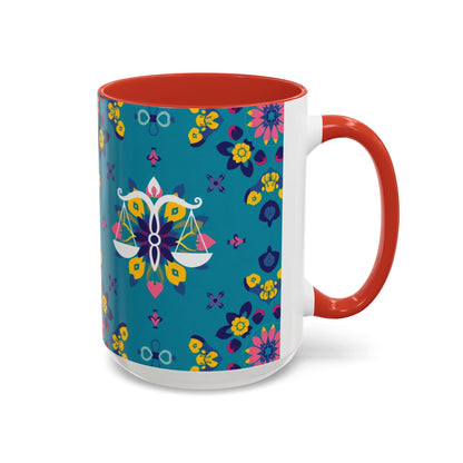Accent Coffee Mug, Libra, Zodiac v2, Flower Pattern, (11, 15oz)