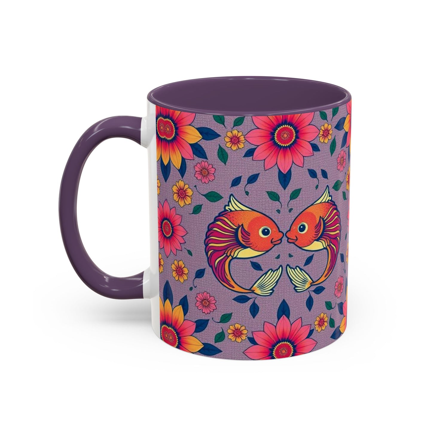 Accent Coffee Mug, Pisces, Zodiac v2, Flower Pattern, (11, 15oz)