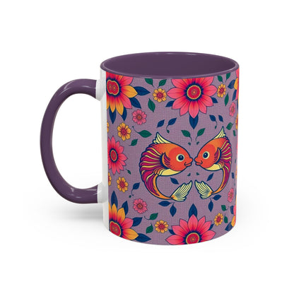Accent Coffee Mug, Pisces, Zodiac v2, Flower Pattern, (11, 15oz)