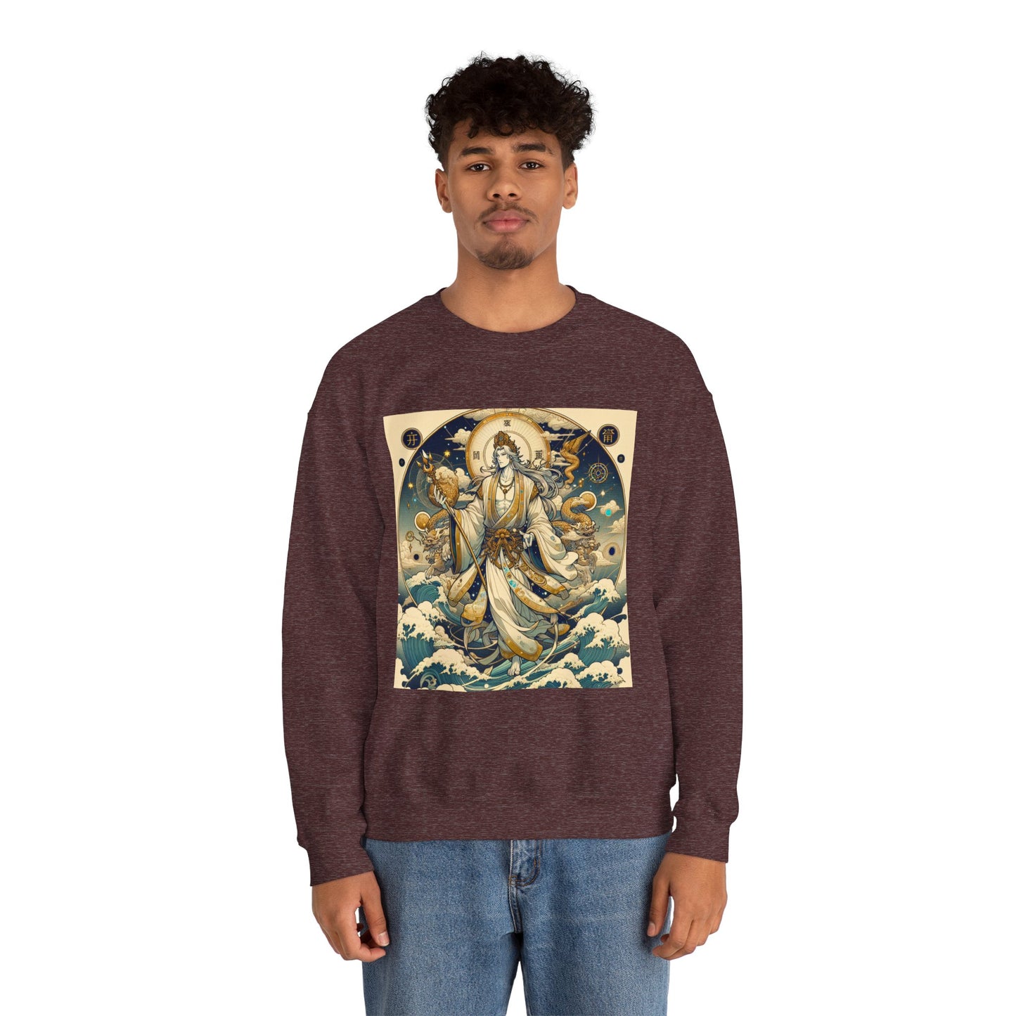 Unisex Heavy Blend™ Crewneck Sweatshirt, Anime Capricorn God,  Zodiac Design