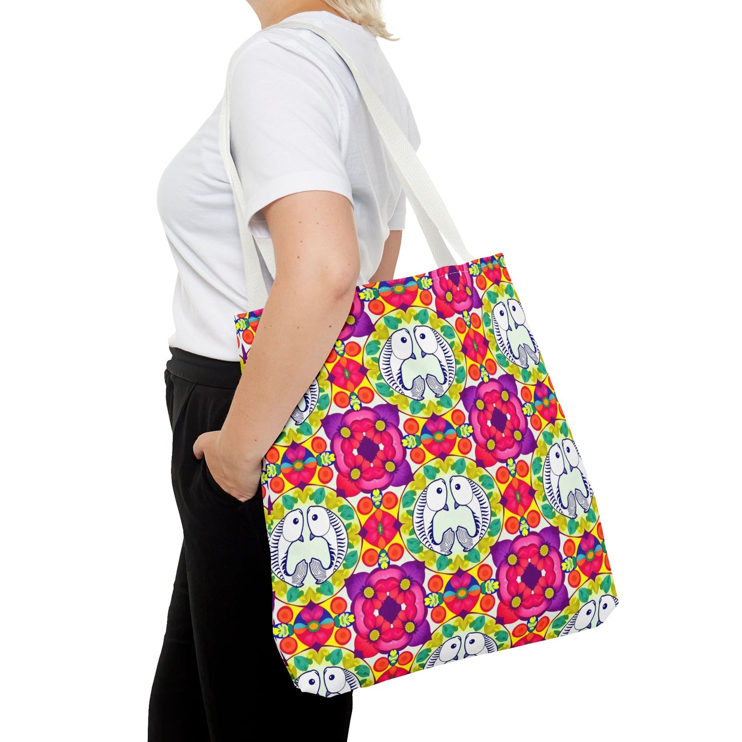 Tote Bag, (AOP), Pisces, Zodiac v4, Flower Pattern