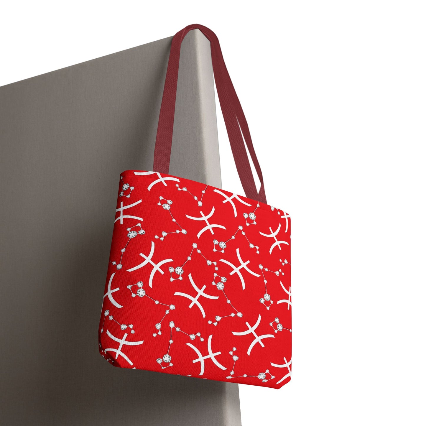 Tote Bag, Pisces Zodiac Sign, AOP, (Red, White)
