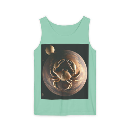 Unisex Garment-Dyed, Tank Top, Cancer Design, Planet Crab v1, 100% US cotton