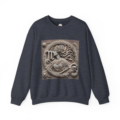 Unisex Heavy Blend™ Crewneck Sweatshirt, Stone Carving, Virgo Zodiac Design