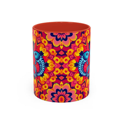 Accent Coffee Mug, Pisces, Zodiac v1, Flower Pattern, (11, 15oz)