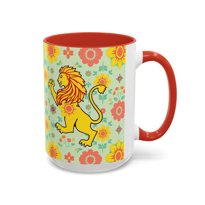 Accent Coffee Mug, Leo, Zodiac v2, Flower Pattern, (11, 15oz)