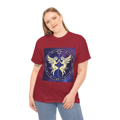 Unisex Heavy Cotton T-Shirt, Space Angel Twins v1, Gemini Zodiac Design