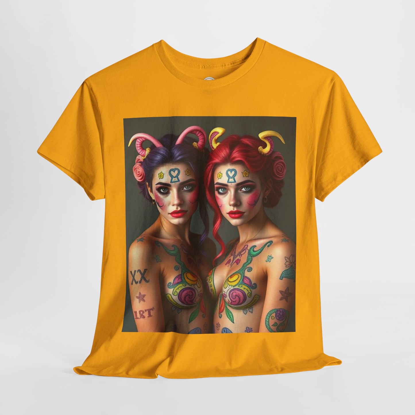 Unisex Heavy Cotton T-Shirt, Gemini, Zodiac v3, Sexy Art