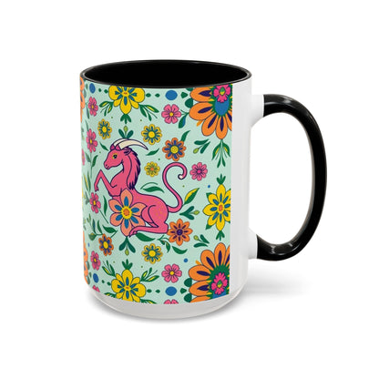 Accent Coffee Mug, Aquarius, Zodiac, Flower Pattern, (11, 15oz)