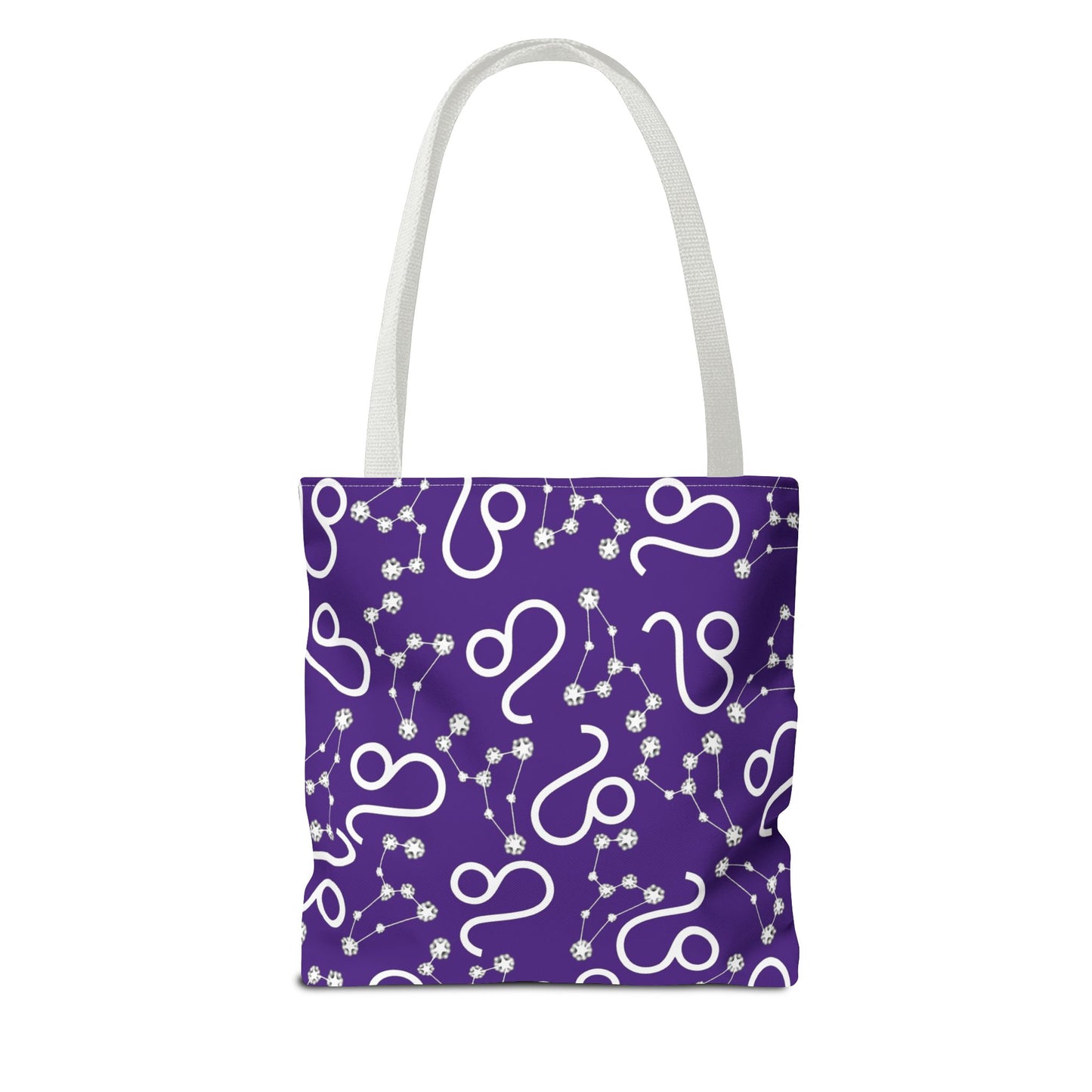 Tote Bag, Leo Zodiac Sign, AOP, (Purple, White)