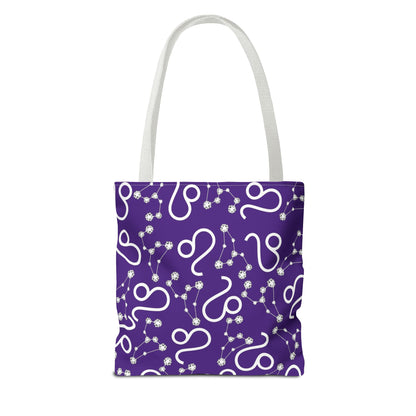 Tote Bag, Leo Zodiac Sign, AOP, (Purple, White)