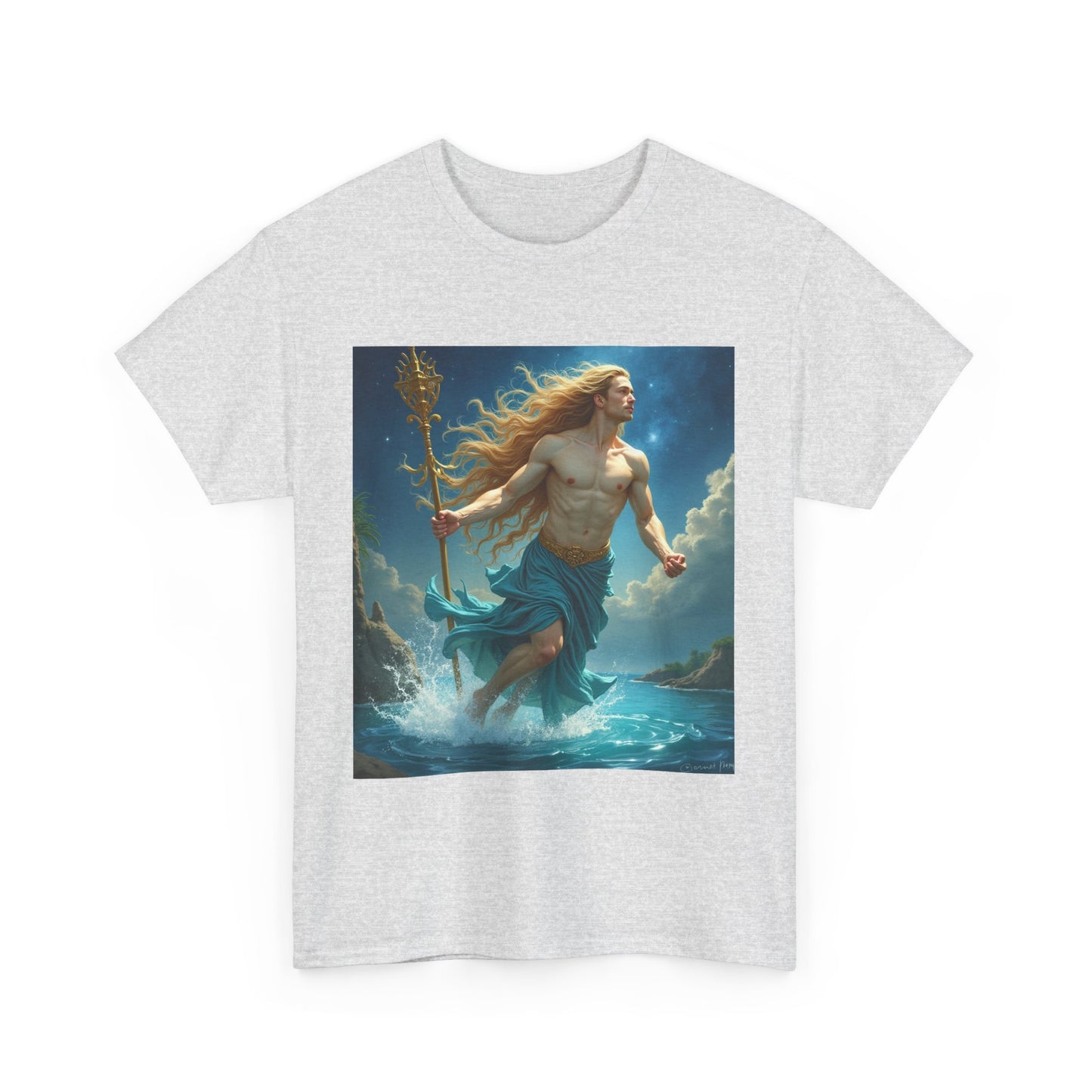 Unisex Heavy Cotton T-Shirt, Aquarius God 4v, Zodiac Design