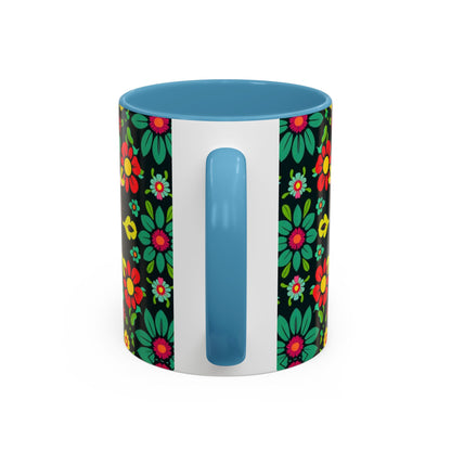 Accent Coffee Mug, Aquarius, Zodiac v4, Flower Pattern, (11, 15oz)