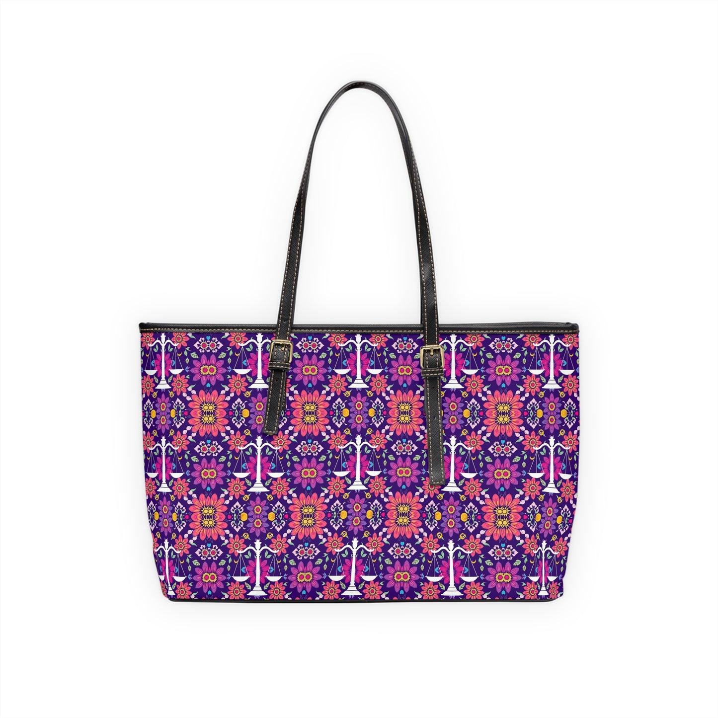 Leather Shoulder Bag, Libra, Zodiac v2, Flower Pattern