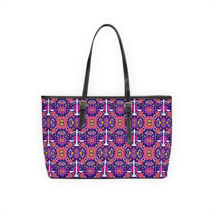 Leather Shoulder Bag, Libra, Zodiac v2, Flower Pattern