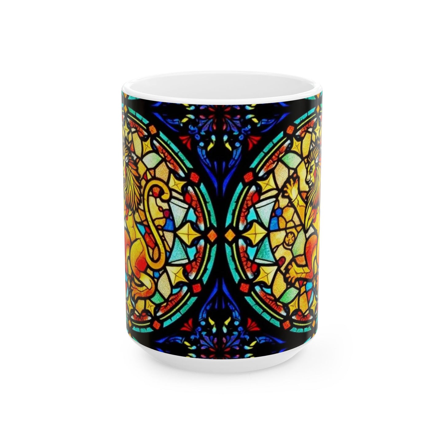 Ceramic Mug, (11oz, 15oz), Glass Design v1, AOP, Leo Zodiac Sign
