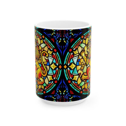Ceramic Mug, (11oz, 15oz), Glass Design v1, AOP, Leo Zodiac Sign