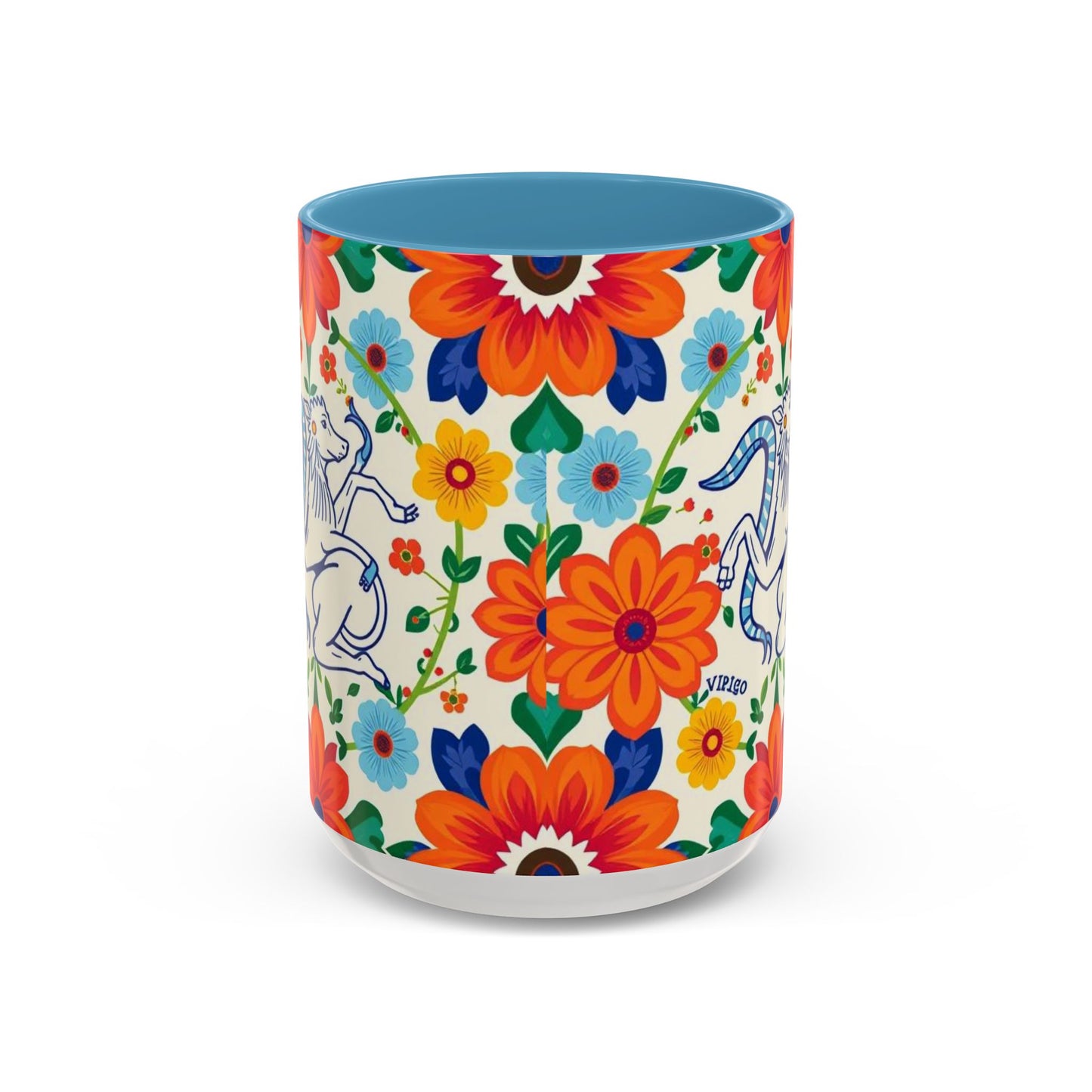 Accent Coffee Mug, Virgo, Zodiac v2. Flower Pattern, (11, 15oz)