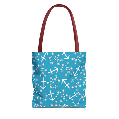 Tote Bag, Sagittarius Zodiac Sign, AOP, (Turquoise, White Print)