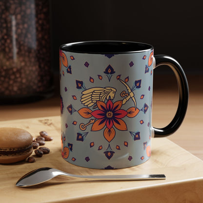 Accent Coffee Mug, Sagittarius, Zodiac v3. Flower Pattern, (11, 15oz)