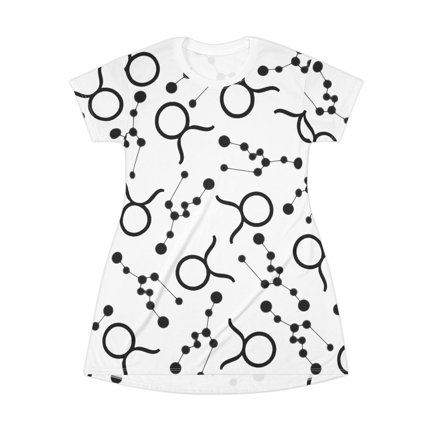 T-Shirt Dress (AOP), 100% Polyester, White thread color, Taurus Zodiac design