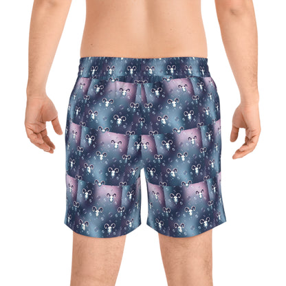 Men's Mid-Length Swim Shorts, (AOP), Aries, Zodiac v3, Bubble Pattern