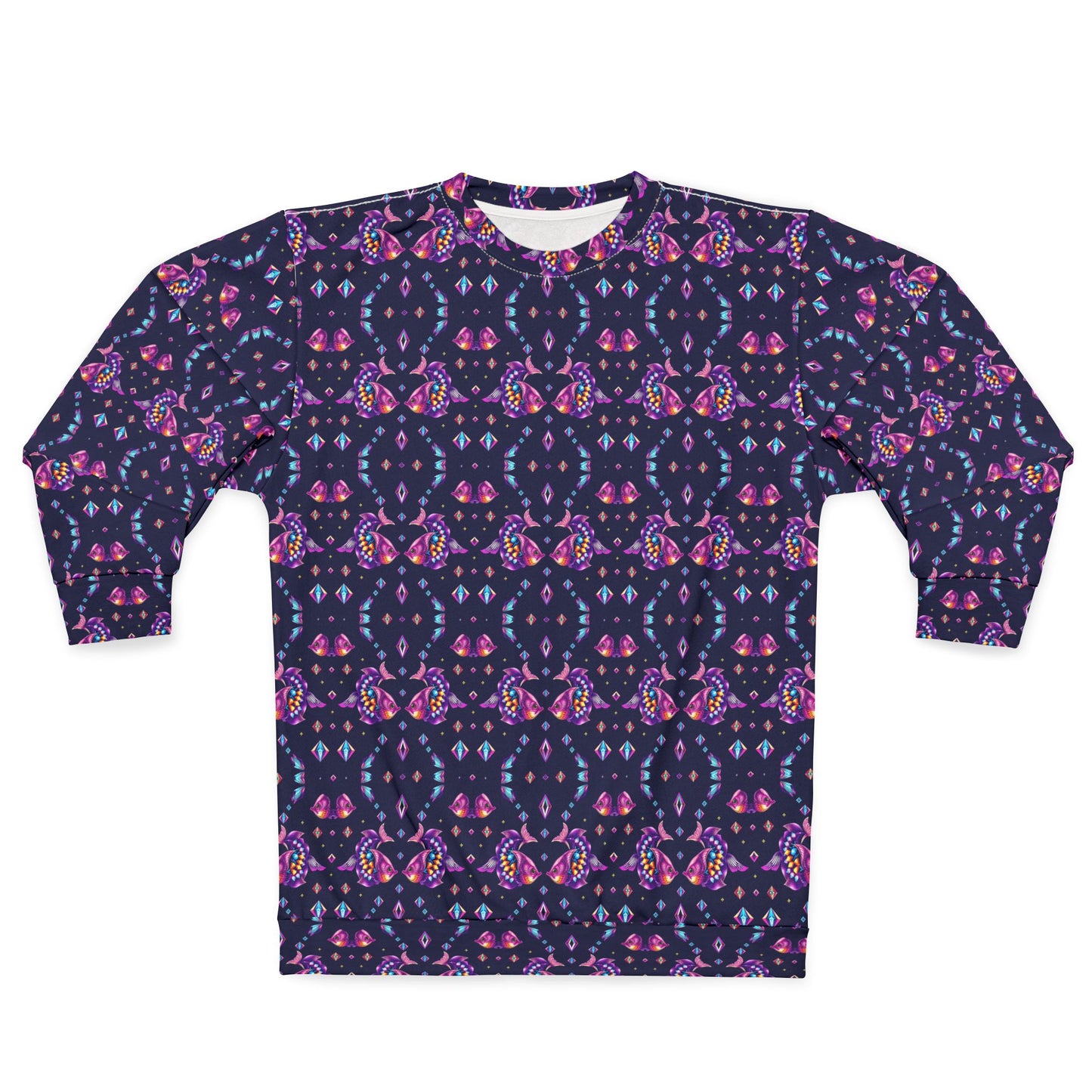 Unisex Sweatshirt (AOP), Pisces, Zodiac v2, Jewel Pattern
