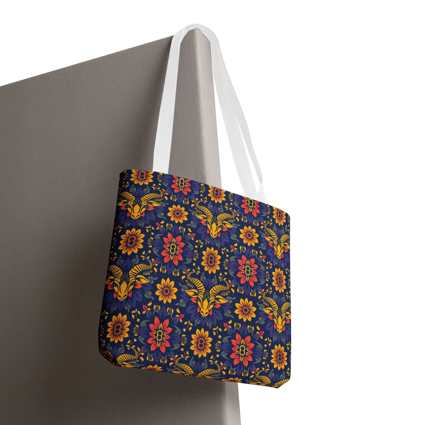 Tote Bag, (AOP), Taurus, Zodiac v3, Flower Pattern