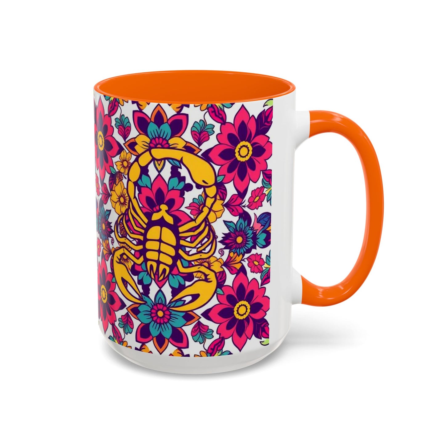 Accent Coffee Mug, Scorpio, Zodiac v2. Flower Pattern, (11, 15oz)