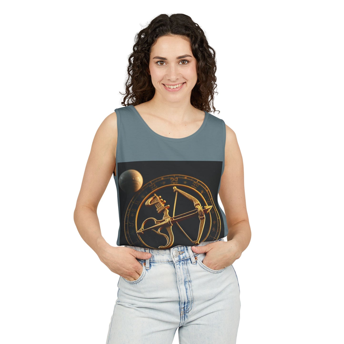 Unisex Garment-Dyed, Tank Top, Sagittarius Design, Planet Symbol v1, 100% US cotton
