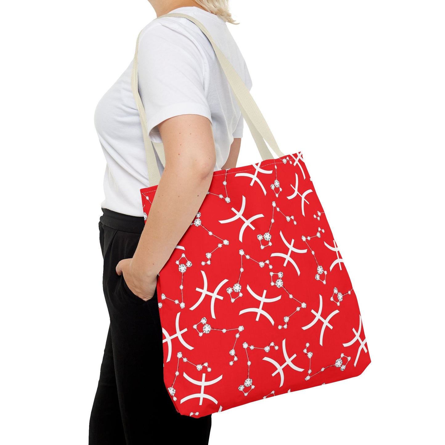 Tote Bag, Pisces Zodiac Sign, AOP, (Red, White)