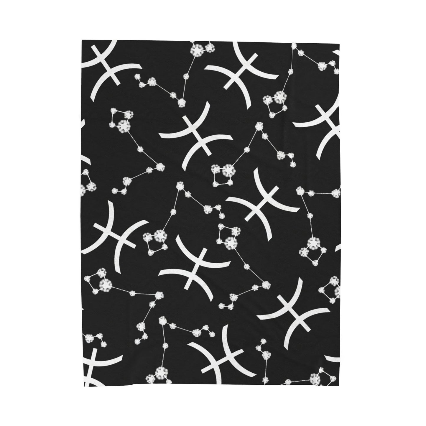 Velveteen Plush Blanket, Pisces Zodiac Sign, Constellation & Symbol, Black, 100% polyester